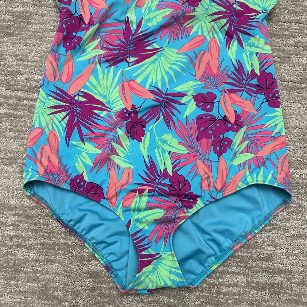 Lands' End Swimsuit Womens 16L Blue Floral Tropical One Piece Bathing Suit - Picture 3 of 13